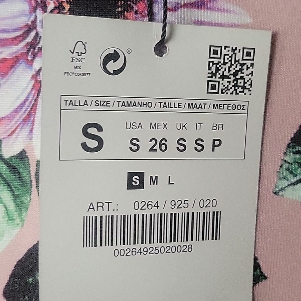 NWT Zara BodyCon Dress Pink Roses Floral Midi Sexy Fitted S Short Sleeve V Neck - Picture 4 of 8